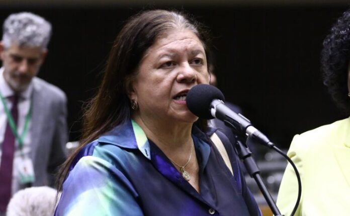 Deputada Laura Carneiro fala ao microfone