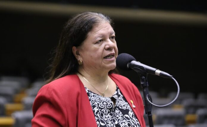 Deputada Laura Carneiro fala ao microfone